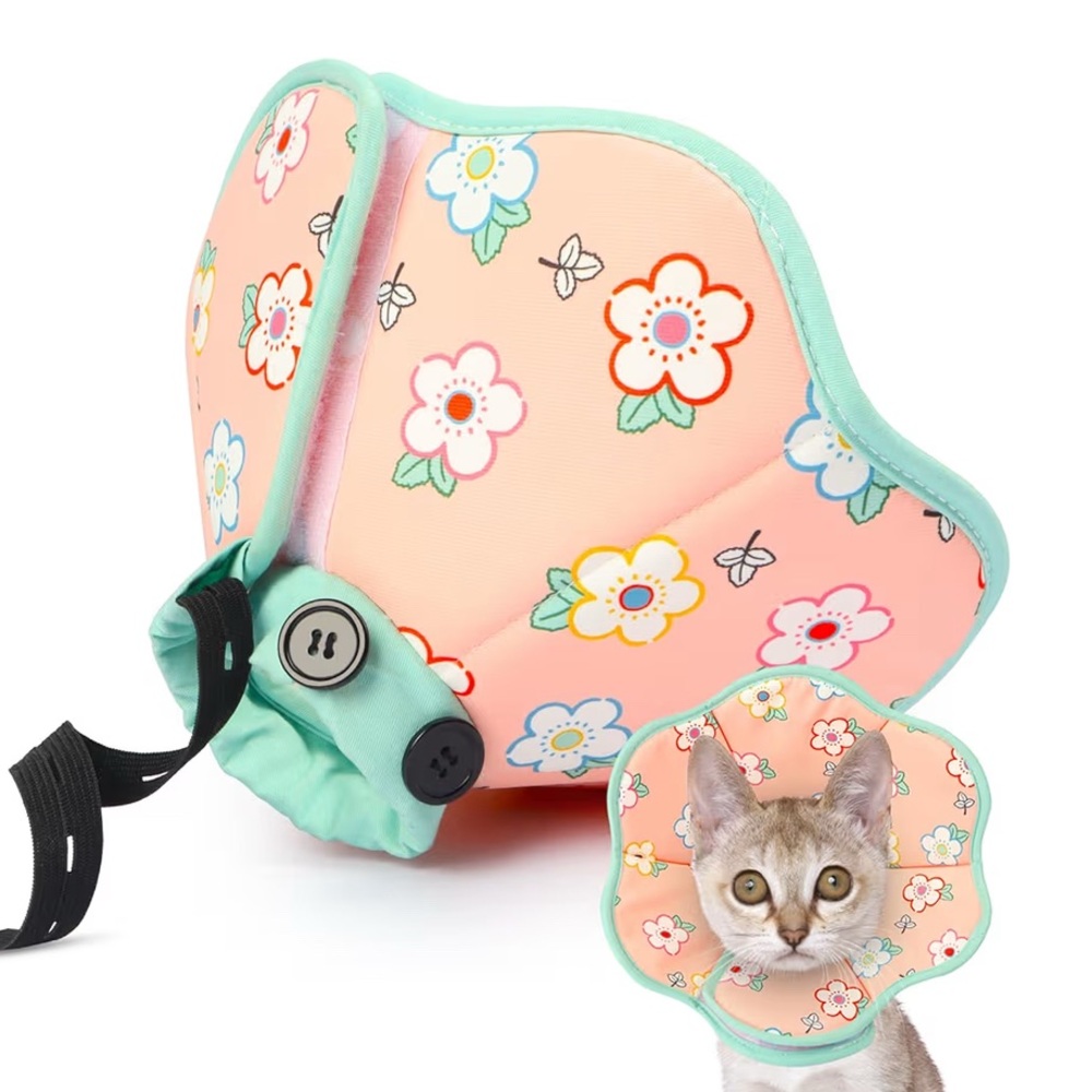NEW Fabric Padded Comfortable Anti-Lick Multicolor Cat Cone Collar for Recovery